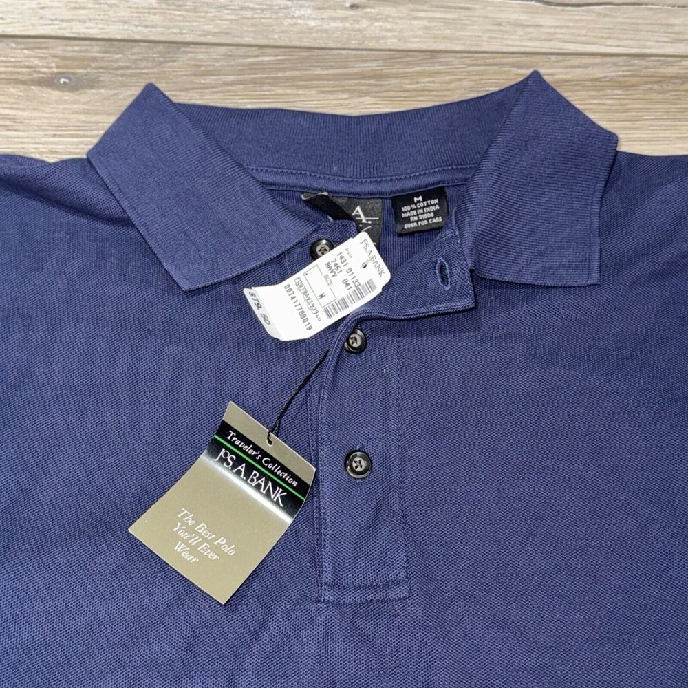 Jos A Bank Travelers Collection Polo Shirt‎ Mens M Navy Blue Long Sleeve Stretch - Picture 6 of 8